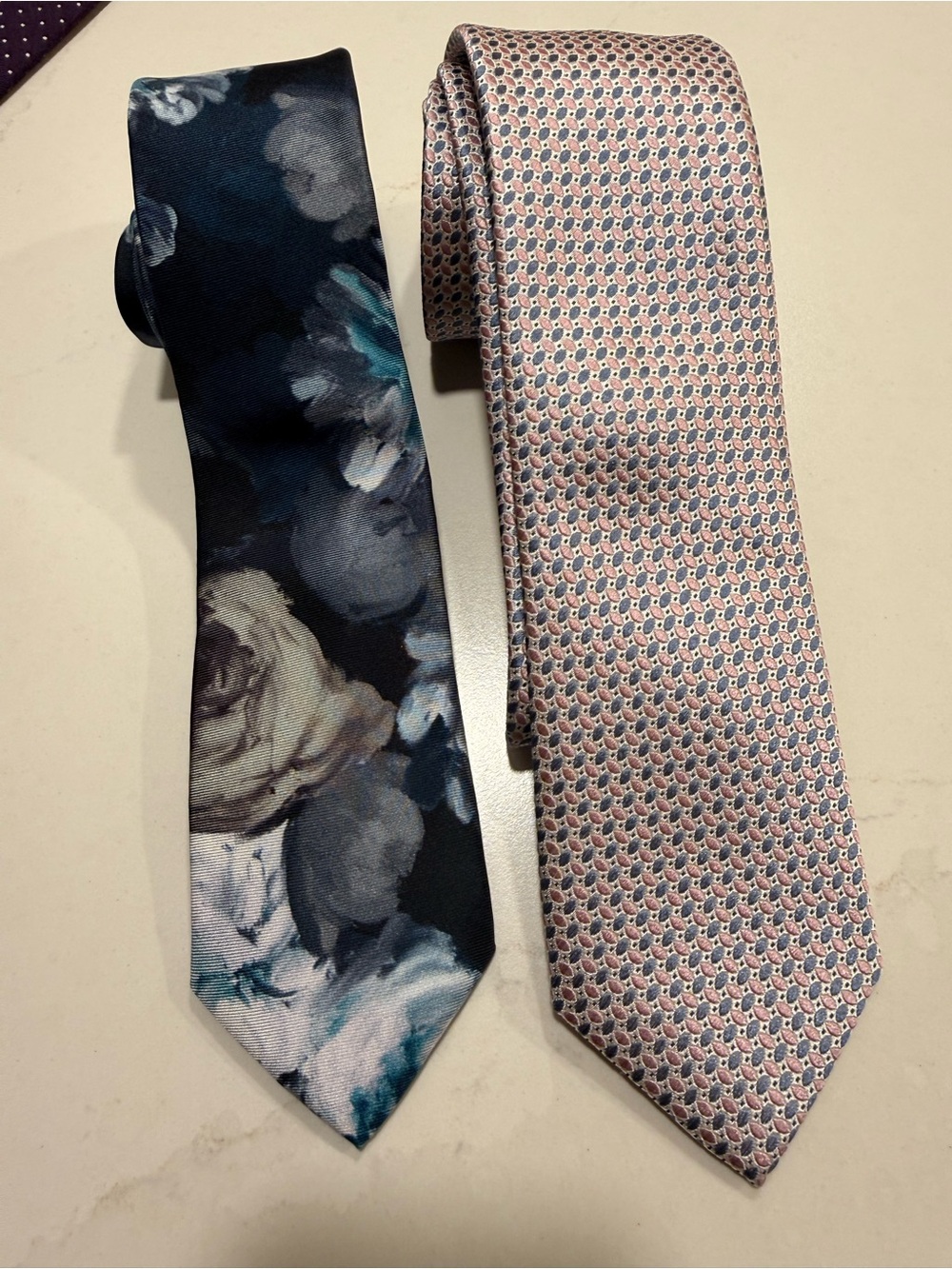 2 Ted Baker Ties- Navy Floral Tie and Ted Baker Pink Geometric Tie